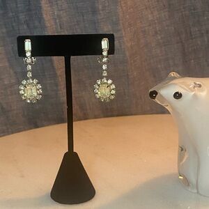 Vintage‎ Rhinestone Dangle Earrings – 1.75” Drop Clip-On – Silver Tone 8g